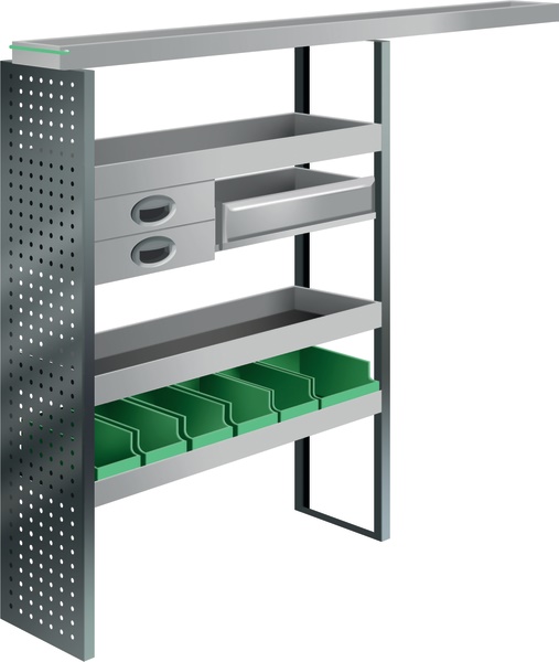 Kit flessibile per furgone con canaletta, 6 cassette, 6 separatori, officina mobile compatta