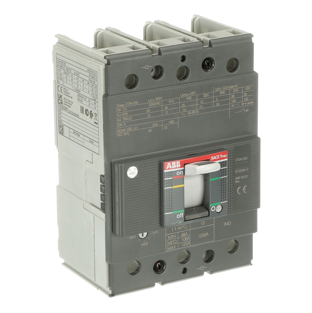 Interruttore automatico modulare trifase 125A 1250V termomagnetico industriale civile