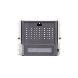 Serie Ikall Metal - Modulo 1 pulsante predisposto per unità audio, finitura acciaio inox, cartellini portanome, illuminazione LED blu/bianco/spento