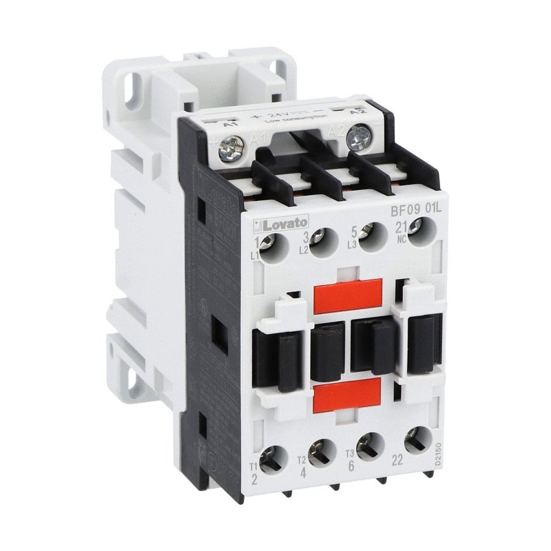 Contattore tripolare 9A AC3 basso consumo bobina 24VDC 1NC ausiliari uso industriale