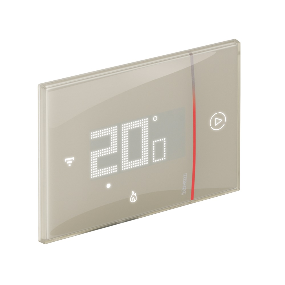 Termostato connesso Smarther 2 incasso finitura sabbia controllo temperatura riscaldamento Wi-Fi app compatibile assistenti vocali ambienti residenziali e commerciali