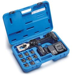 Crimpatrice oleodinamica a batteria B500ND 60 kN con 8 coppie matrici esagonali per capicorda e giunti B.T. 25-185 mm² kit completo con valigetta trasporto