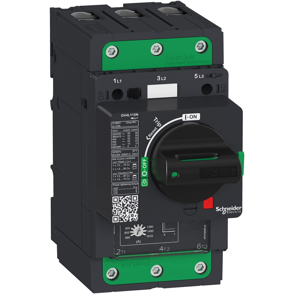 Interruttore salvamotore GV4L magnetico 115A 25kA Everlink