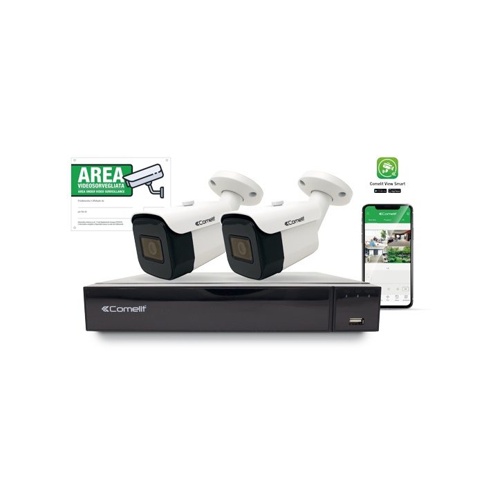 Serie Smart - Kit IP, NVR IPNVR004S05PA + 2 telecamere IPBCAMS02FA + cartello 43500B