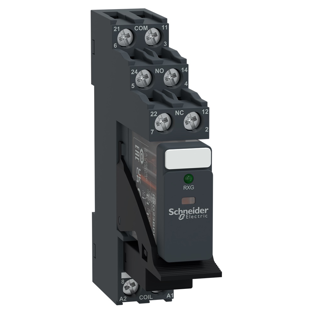 Relè RXG con LED , pre-montato con base-2NC/NO 5A 24VDC + diodo