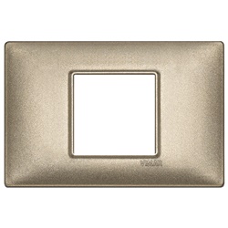 Placca 2 moduli centrali in metallo bronzo metallizzato per installazioni elettriche