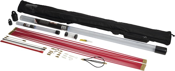 Kit aste tiracavo modulare 14 m con custodia e accessori polimero visibili al buio per installazioni elettriche rapide e sicure