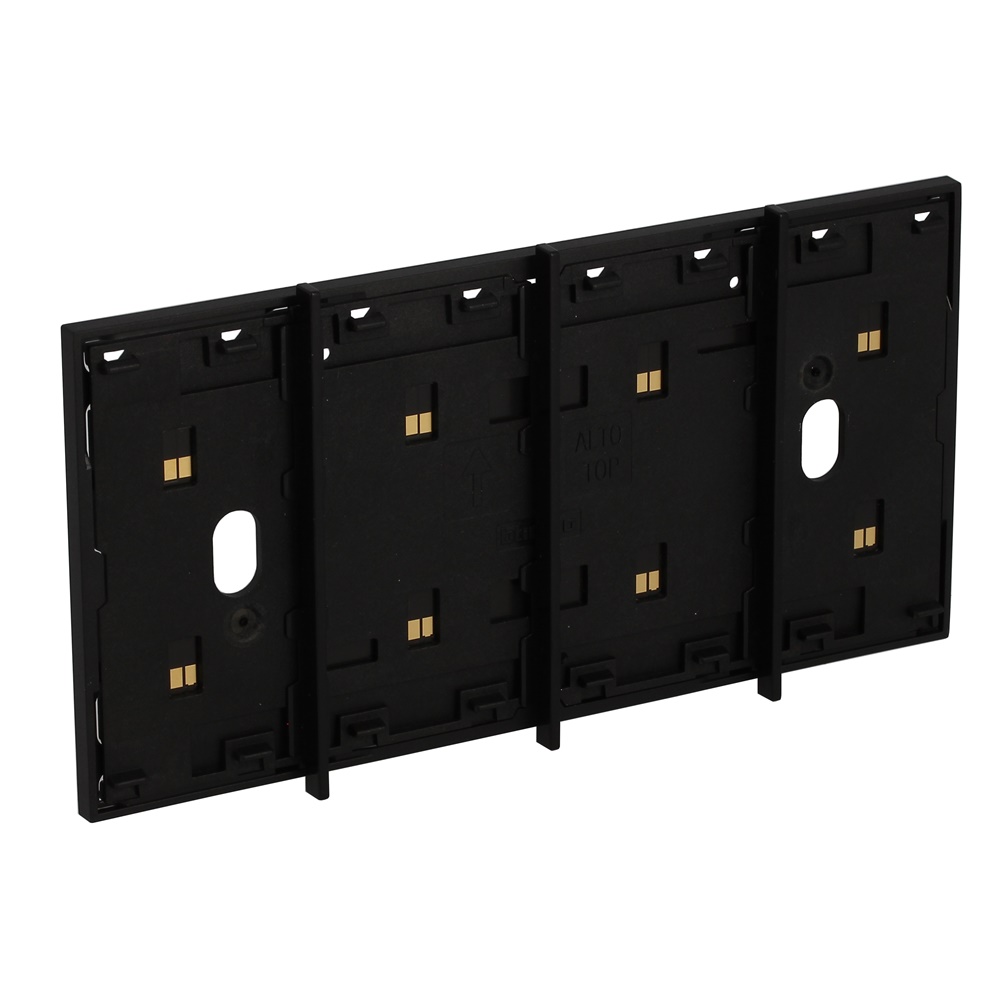 Frame elettrificato 4 moduli nero con barrette estetiche per comandi digitali installazione elettrica