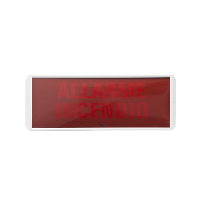 Targa allarme LED alta efficienza, buzzer integrato, scritte intercambiabili, 12-24VDC