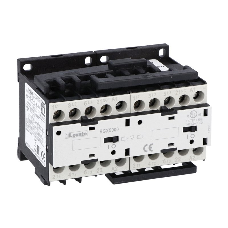 Teleinvertitore 9A AC3 4kW bobina 230VAC con interblocco meccanico e connessioni rigide per uso industriale