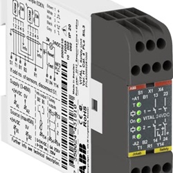 Modulo sicurezza Vital 1 con uscite relè 2NO, alimentazione 24 VDC, monitoraggio dispositivi sicurezza emergenza, montaggio guida DIN, connessione DYNlink per impianti industriali