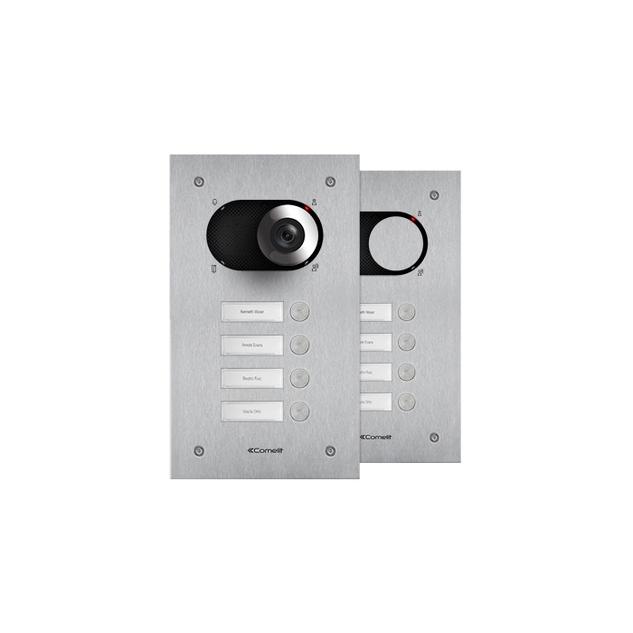 Frontale Switch 4 Pulsanti acciaio inox AISI 316 per pulsantiera con retroilluminazione LED bianca, grado protezione IK08, adatto per moduli audio/video Simplebus o ViP.