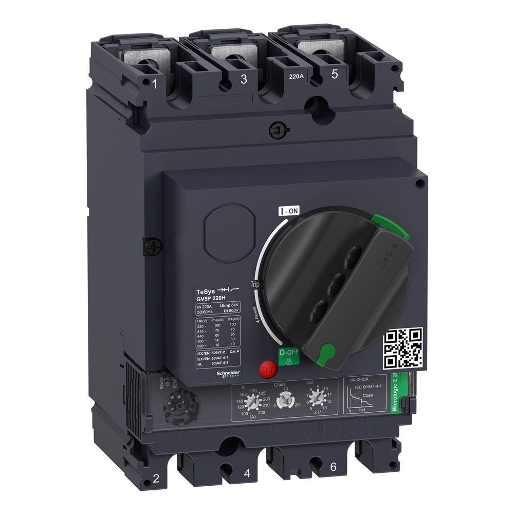 Interruttore automatico TeSys GV5 magnetotermico con manovra rotativa con manovra rotativa 100-220A Icu 70kA