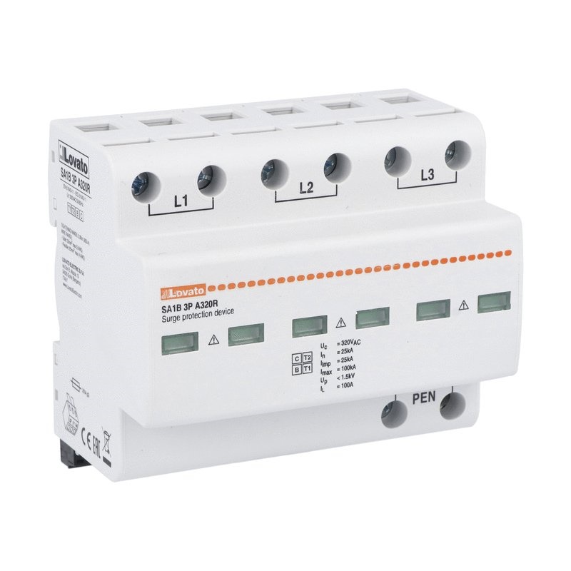 Scaricatore sovratensioni tipo 1-2 3 poli 25kA con contatto remoto per protezione impianti elettrici