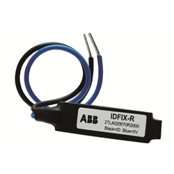 IDFIX-R identificatore indirizzo fisso per sistema Pluto, accessorio elettrico per controllo e integrazione bus sicurezza, cavi nero e blu, uso industriale e civile
