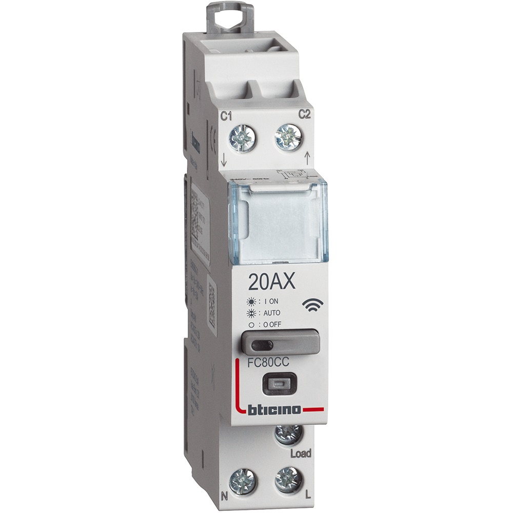 Contattore DIN smart 20A con comando remoto e misuratore corrente per domotica residenziale e professionale