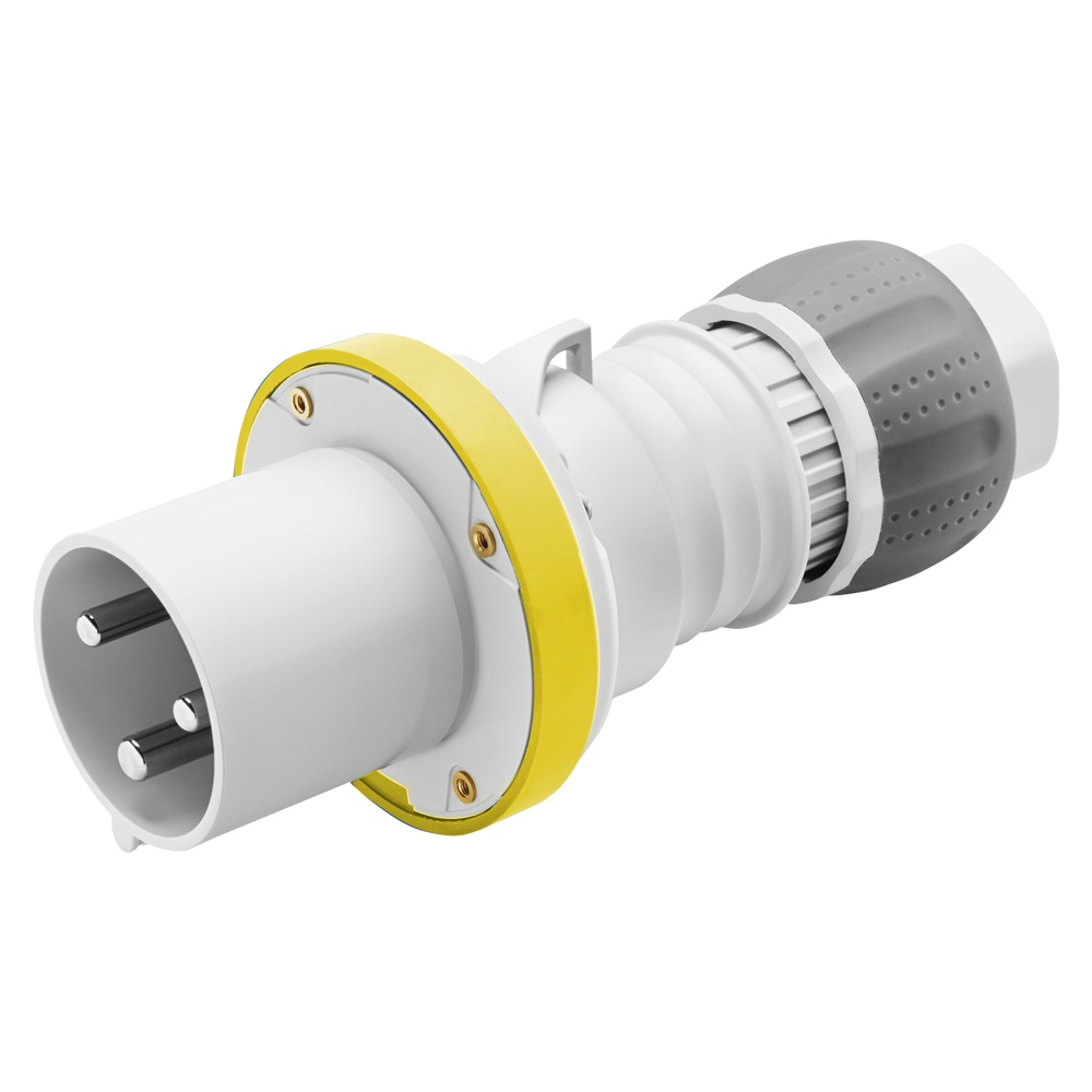 SPINA MOBILE DIRITTA HP - IP44/IP54 - 2P+T - 63A - 100-130V 50/60HZ - GIALLO - 4H - CABLAGGIO A MANTELLO