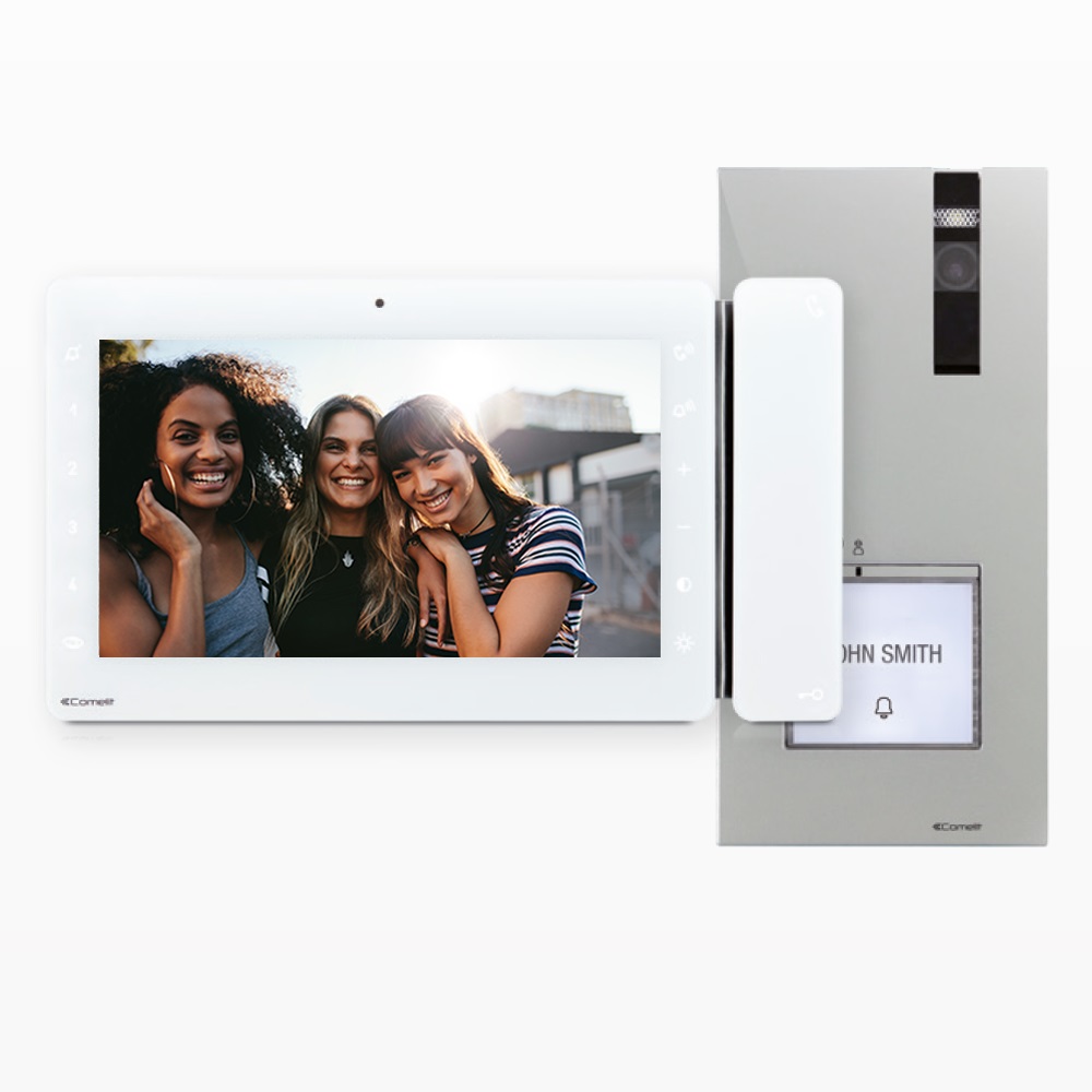 Serie Maxi - Kit video monofamiliare con posto esterno Quadra e monitor 7 Wi-Fi, sistema ViP, scatola incasso e supporto inclusi