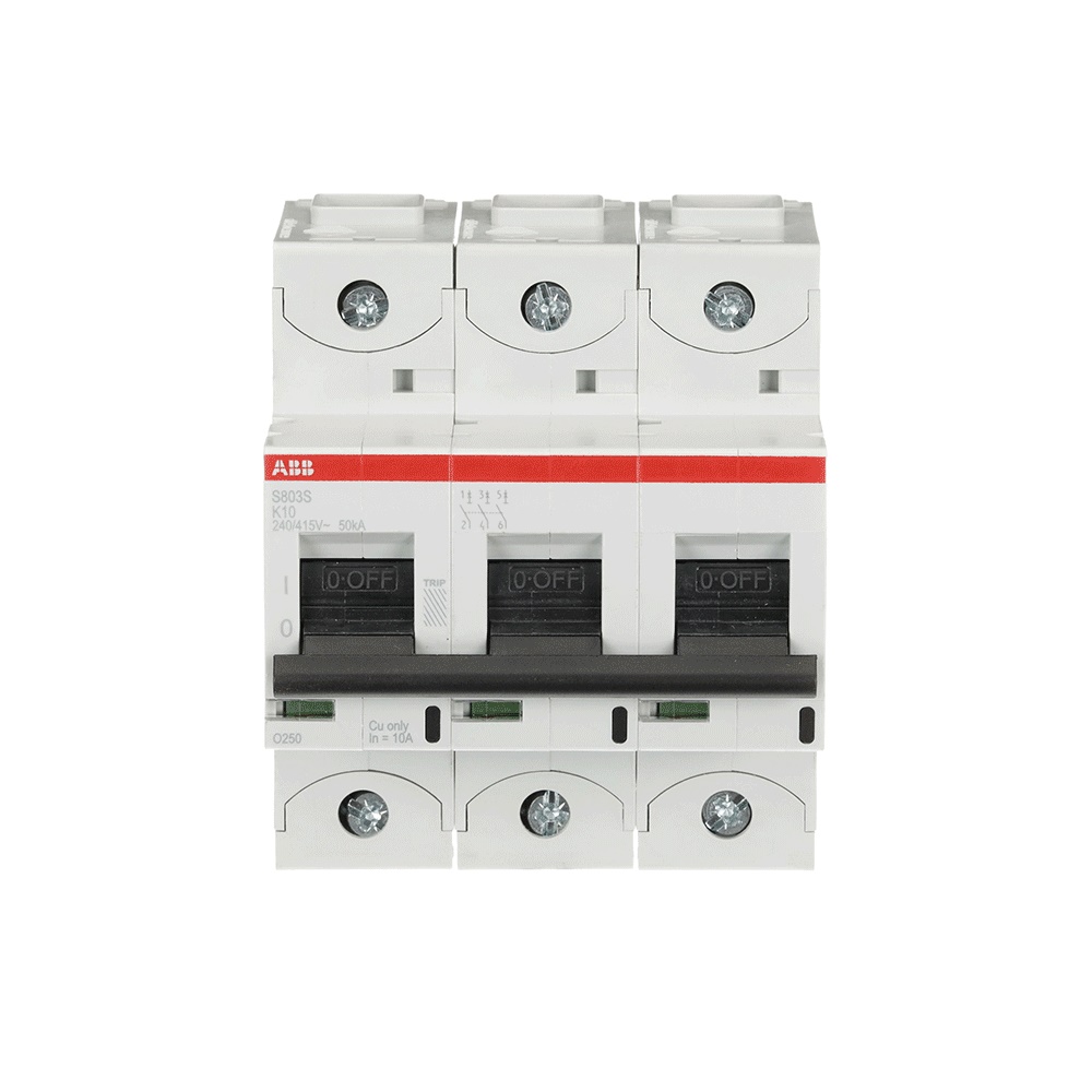 Interruttore automatico 3 poli 10A K-Characteristic 50kA protezione sovraccarico cortocircuito uso residenziale commerciale industriale