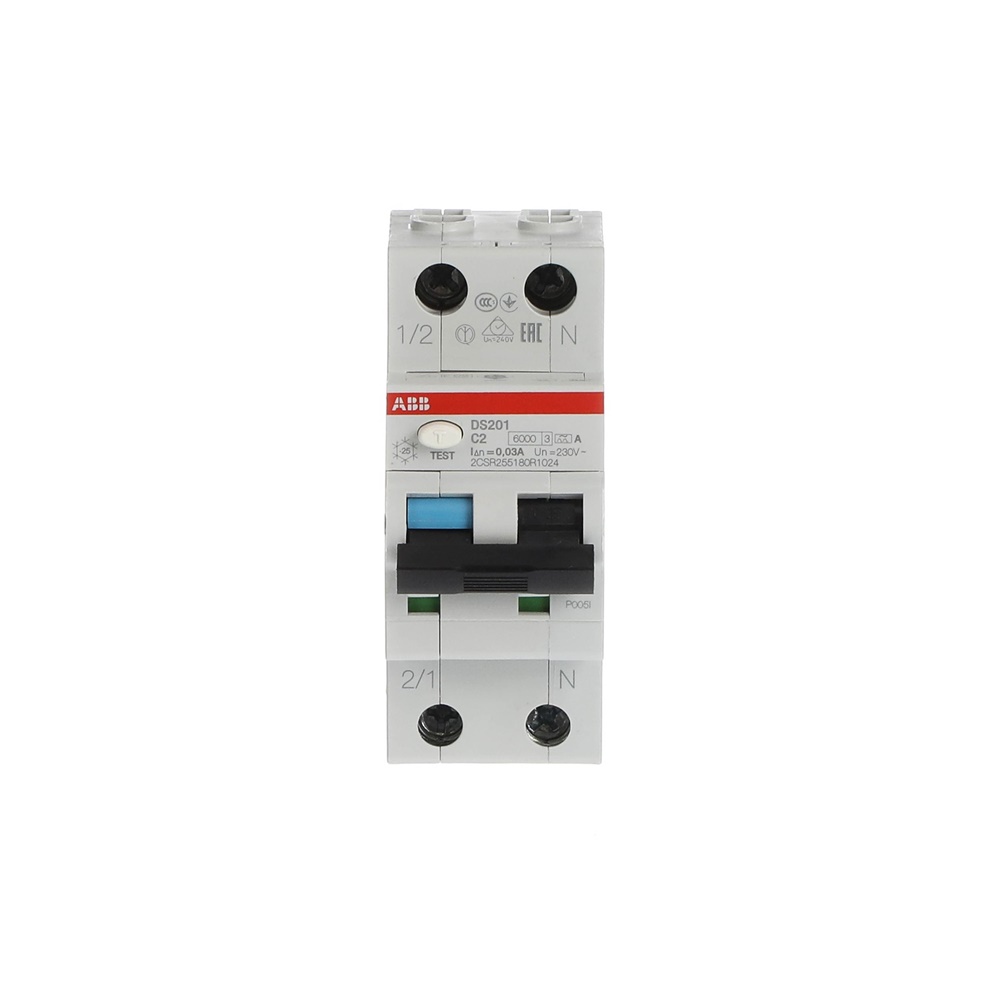 Interruttore Differenziale Magnetotermico DS201 1P+N 30mA 2A Tipo A per Protezione Circuiti Monofase