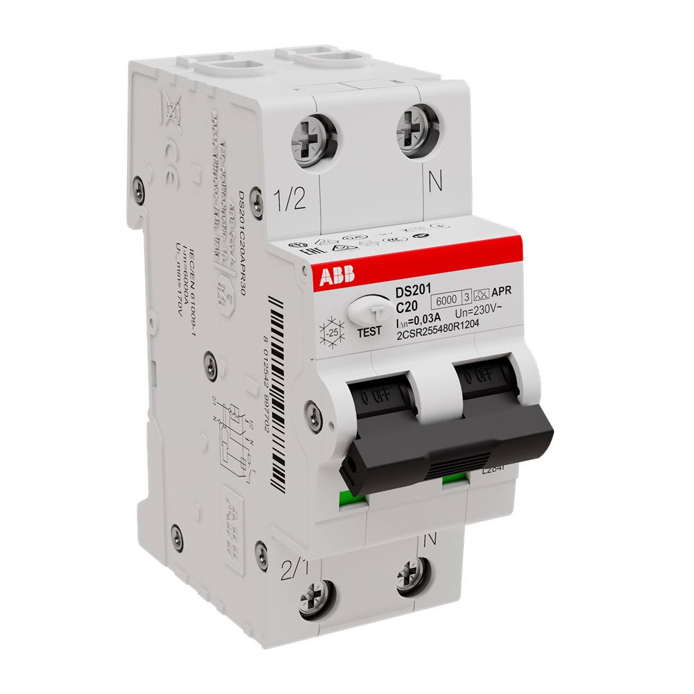 Interruttore Differenziale Magnetotermico DS201 1P+N 20A 30mA Tipo A APR per Protezione Circuiti Monofase