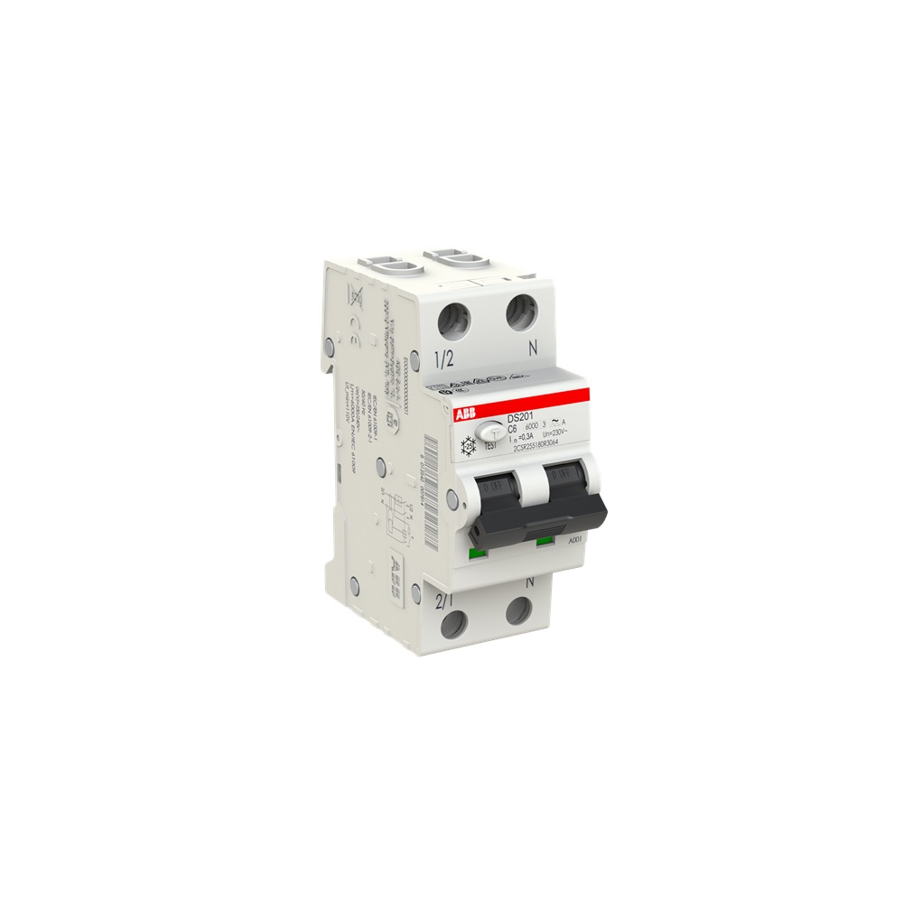 Interruttore Differenziale Magnetotermico DS201 1P+N 6A Tipo A 300mA per Protezione Circuiti Monofase