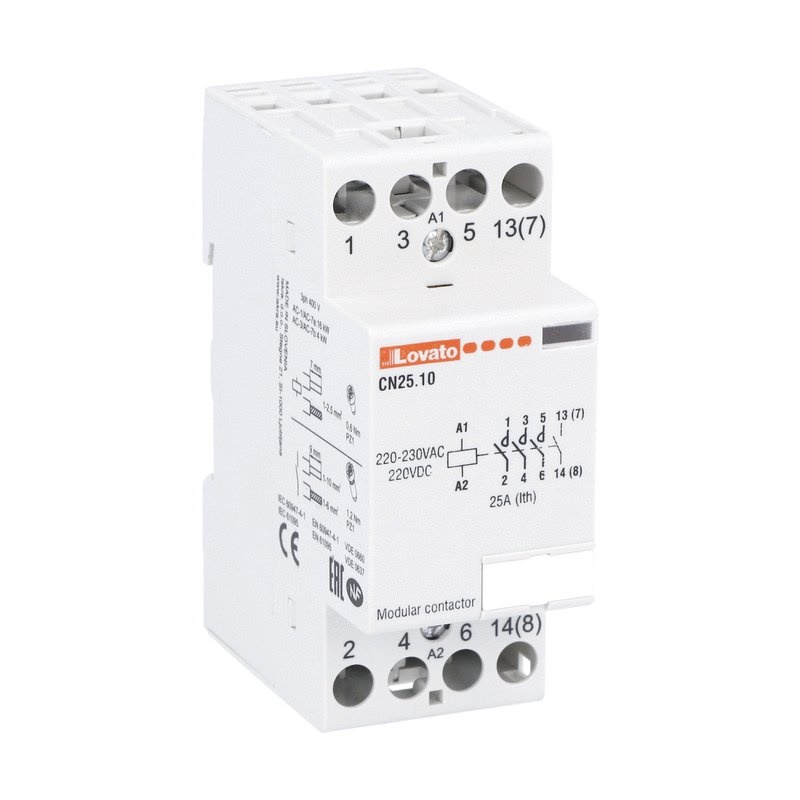 Contattore modulare 25A AC1 4 poli 220-230V applicazioni elettriche industriali