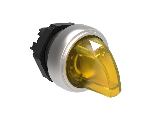 Selettore luminoso giallo Ø22mm 3 posizioni plastica cromata serie Platinum controllo macchine industriali