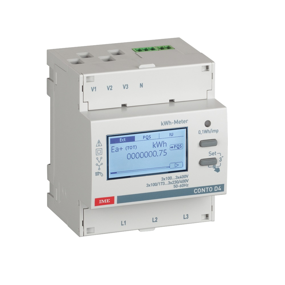 Contatore energia attiva e reattiva MID trifase 4 moduli DIN ingresso TA 5A RS485