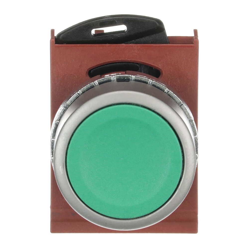 Pulsante modulare metallico satinato verde filo non illuminato per industria e costruzioni