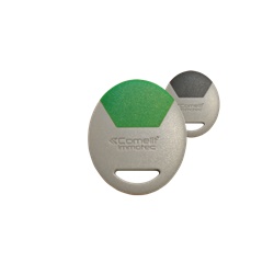 Badge formato porta-chiavi grigio-verde, carta standard controllo accessi