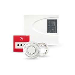 Kit centrale convenzionale 2 zone con rivelatore fumo, pulsante allarme manuale, base sensori