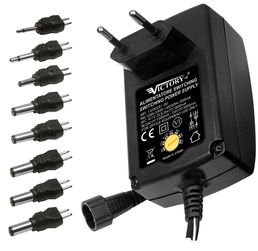 Alimentatore switching compatto 24W uscita regolabile 9-24V CC per impianti elettrici professionali