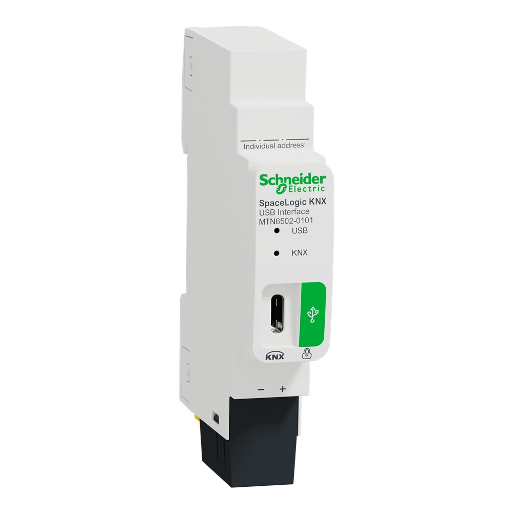 Interfaccia USB SpaceLogic KNX guida DIN programmazione diagnostica bus isolato galvanicamente
