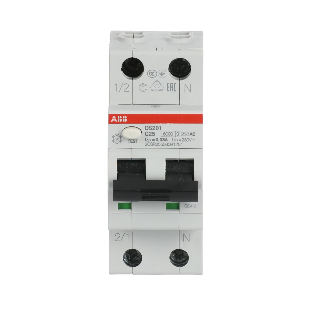 Interruttore differenziale magnetotermico DS201 1P+N 25A 30mA Tipo AC per impianti elettrici domestici e industriali