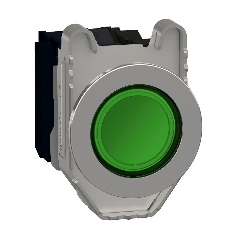 Pulsante luminoso verde filopannello LED universale 24VAC/DC 1NO+1NC- Ø30