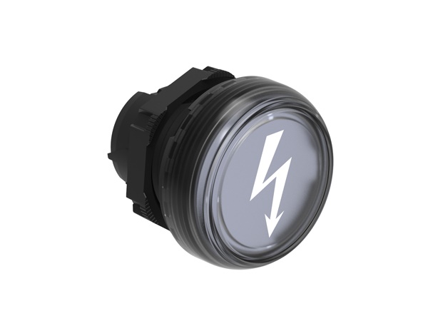 Testa indicatore luminosa trasparente Ø22mm simbolo tensione pericolosa serie Platinum senza base fissaggio