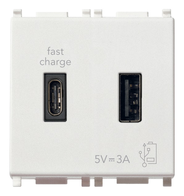 Alimentatore USB 15W 3A 5V doppia uscita A+C cavo 2m bianco per dispositivi elettronici