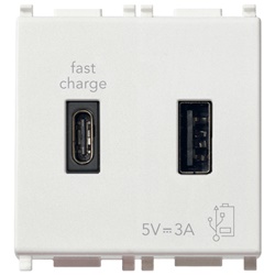 Alimentatore USB 15W 3A 5V doppia uscita A+C cavo 2m bianco per dispositivi elettronici