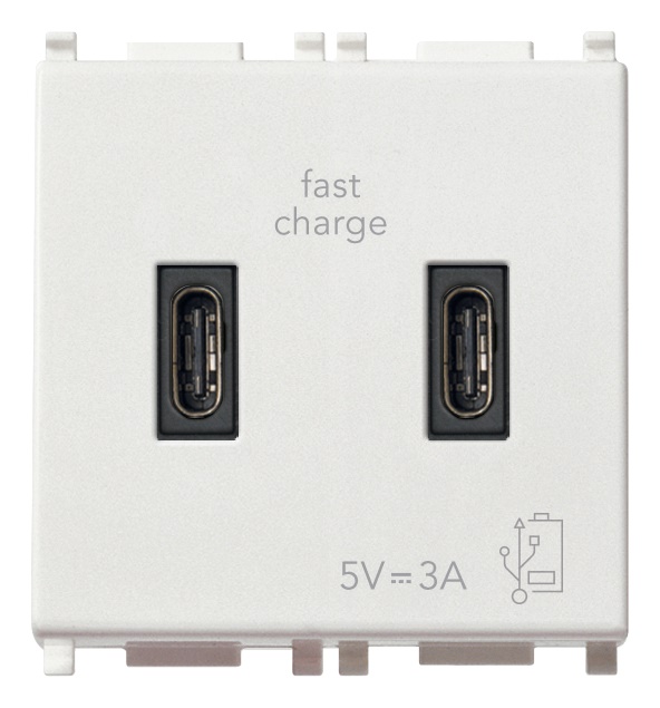 Alimentatore USB doppia uscita C 15W 3A 5V cavo 2m bianco per dispositivi elettronici