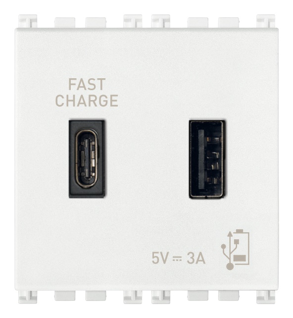 Alimentatore USB A+C 15W 3A 5V doppia uscita cavo 2m bianco per dispositivi elettronici