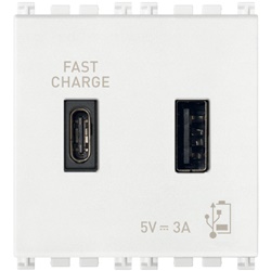 Alimentatore USB A+C 15W 3A 5V doppia uscita cavo 2m bianco per dispositivi elettronici