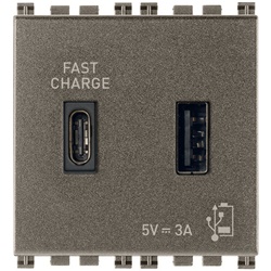 Alimentatore USB A+C 15W 3A 5V doppia uscita cavi 2m per smartphone tablet Metal
