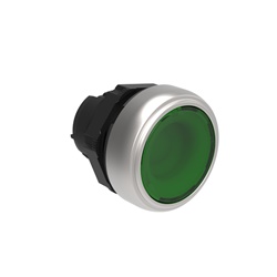 Pulsante passo-passo rasato luminoso Ø22mm plastica cromata verde per comando industriale