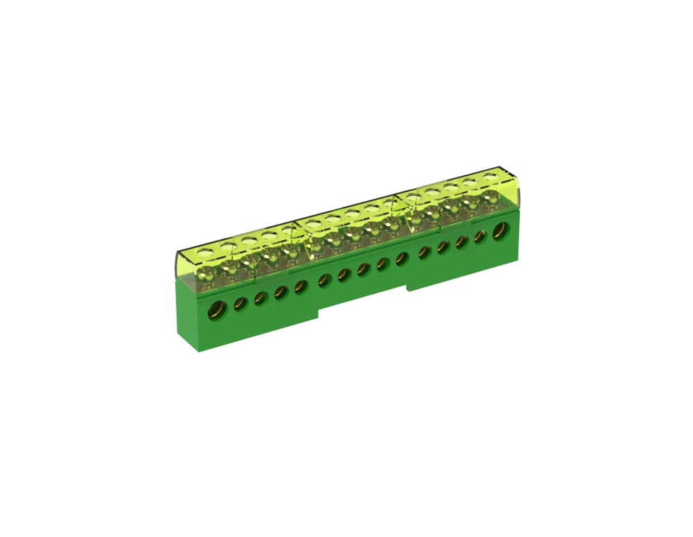 Morsettiera unipolare isolata 80A 15 fori verde per impianti elettrici professionali
