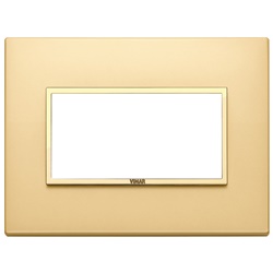 Placca 4 moduli alluminio nobilitato cornice oro satinato per installazioni elettriche