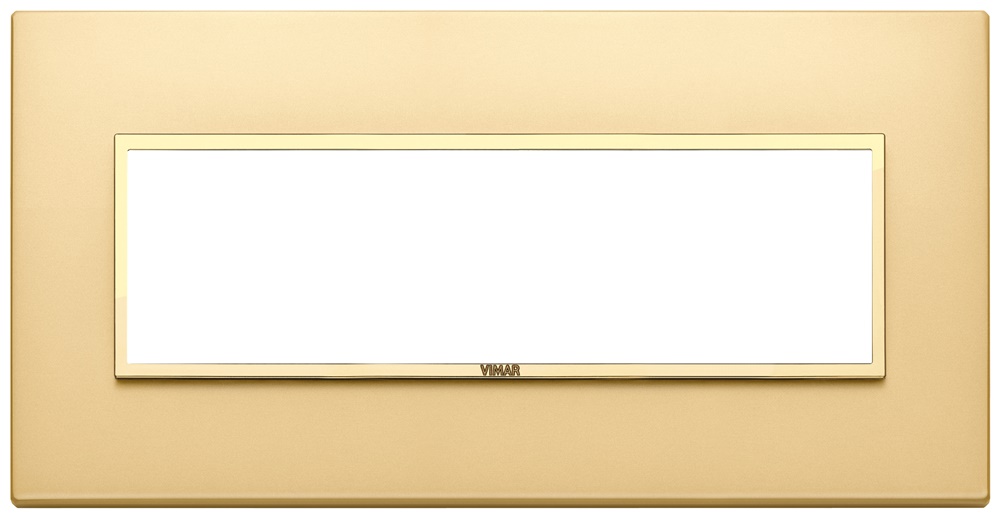 Placca 7 moduli alluminio nobilitato cornice oro satinato per impianti elettrici