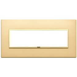 Placca 7 moduli alluminio nobilitato cornice oro satinato per impianti elettrici