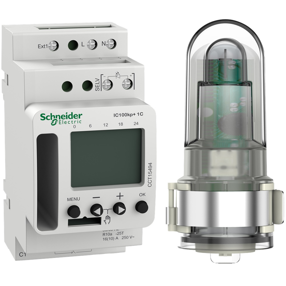Interruttore crepuscolare programmabile digitale Acti 9 IC100kp+ 1 canale 1-99000 lux ciclo settimanale risparmio energia uso industriale e civile