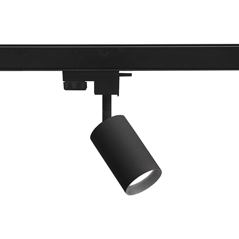 Proiettore binario trifase nero orientabile attacco GU10 per illuminazione direzionale professionale